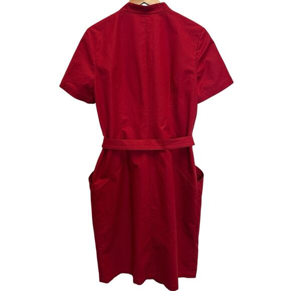 Lafayette 148 Red Belted Zip Front Sheath Dress w/ Pockets Stretch Cotton Career - Picture 3 of 11